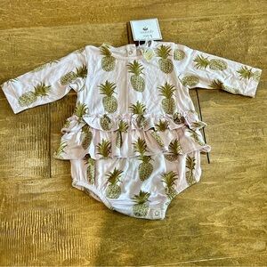 Kate Quinn Infant Girls Long Sleeve Pineapple Ruffle Bodysuit Purple 3-6 M NWT